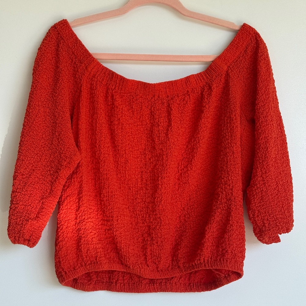 Forever 21 Vibrant Orange Textured Off The Shoulder Top
